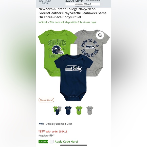 Seattle Seahawks 3-6 Month Onesie Bundle - Picture 5 of 6